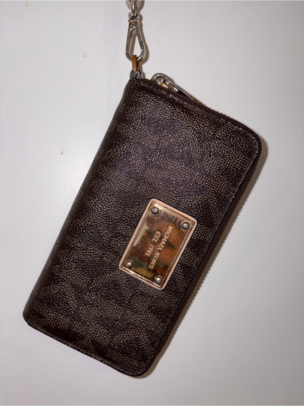 Michael Kors MK Signature Brown Zip Around Wristlet Wallet